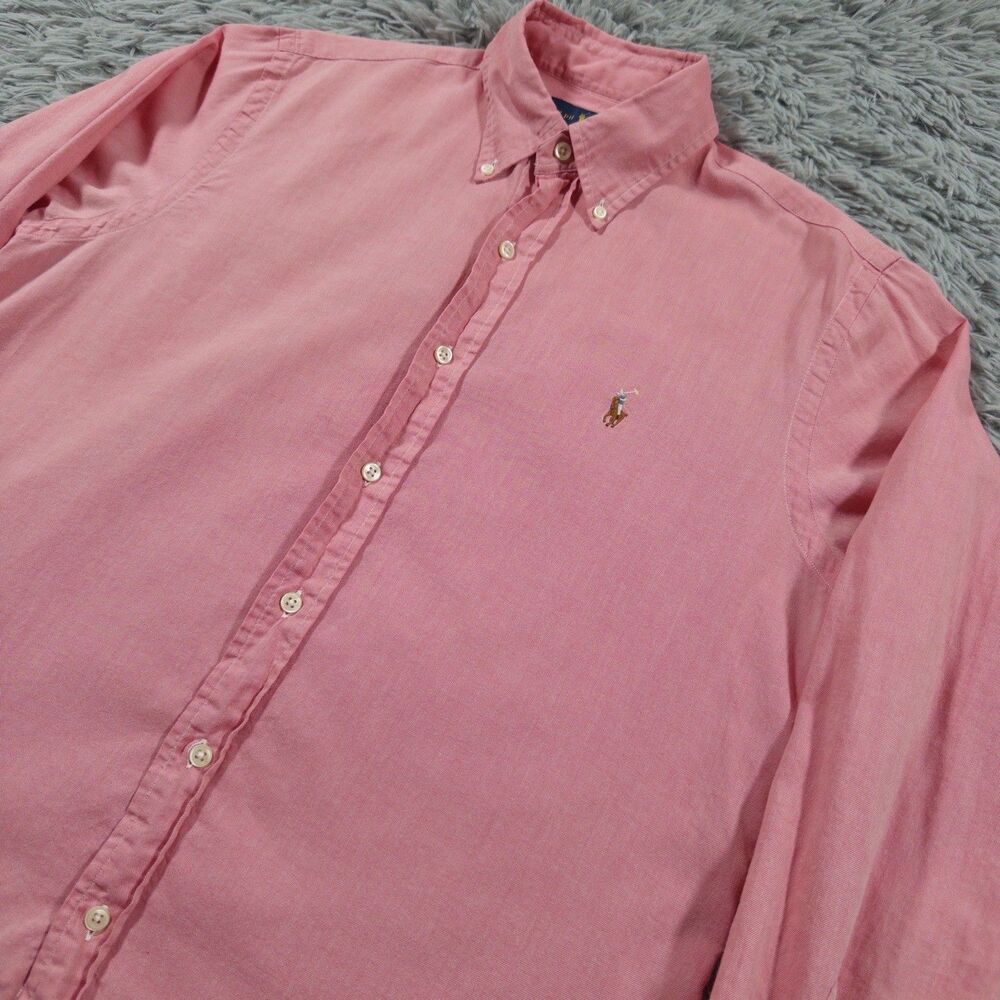 Ralph Lauren Shirt Medium Pink Button Down Chambray Oxford Flesh Pony Mens